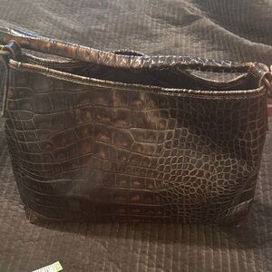 Maurizio Taiuti Brown Croc-Embossed Shoulder Bag